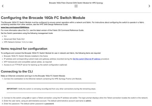 
                            4. Configuring the Brocade 16Gb FC Switch Module - HPE.com