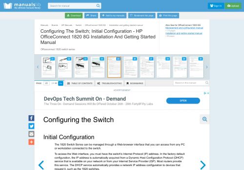 
                            8. Configuring The Switch; Initial Configuration - Hp OfficeConnect 1820 ...