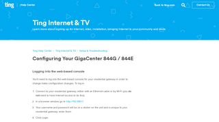 
                            2. Configuring Your GigaCenter 844G / 844E – Ting Help Center