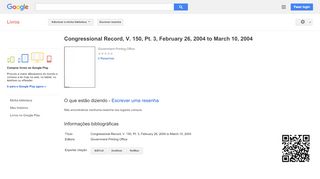 
                            11. Congressional Record, V. 150, Pt. 3, February 26, 2004 to March ... - Resultado da Pesquisa de livros Google