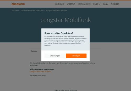 
                            11. congstar Handyvertrag Hotline, Anschrift, Fax, Mail - Aboalarm