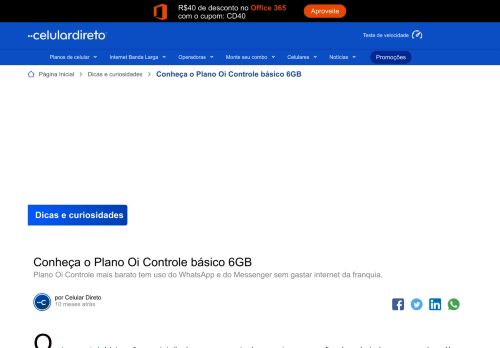 
                            7. Conheça o Plano Oi controle básico 4 GB - Celular Direto