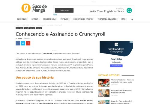 
                            10. Conhecendo e Assinando o Crunchyroll - Suco de Mangá