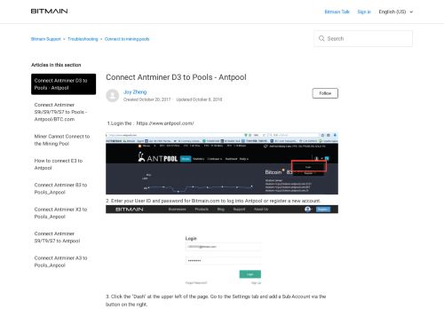 
                            1. Connect Antminer D3 to Pools - Antpool – Bitmain Support