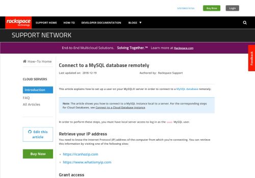 
                            13. Connect to a MySQL database remotely - Rackspace Support