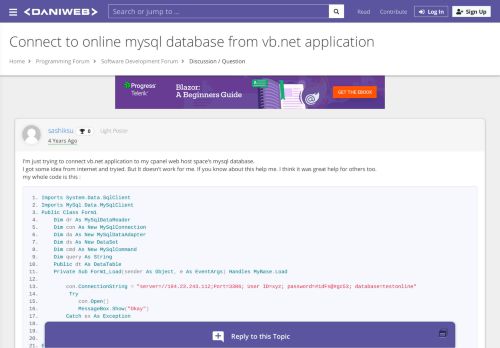 
                            10. Connect to online mysql database from vb.net ... | DaniWeb