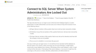 
                            1. Connect to SQL Server When System Administrators Are Locked Out ...