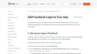 
                            6. Connect your app to Facebook - Auth0