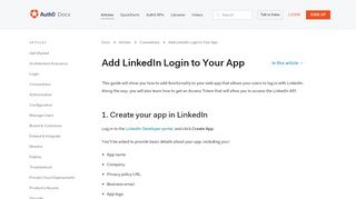 
                            4. Connect Your App to LinkedIn - Auth0