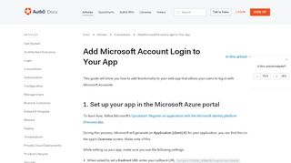 
                            8. Connect your app to Microsoft Account - Auth0