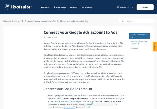 
                            13. Connect your Google Ads account – Hootsuite Help Center