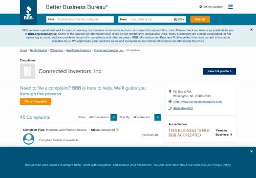 
                            7. Connected Investors, Inc. | Complaints | Better Business Bureau® Profile