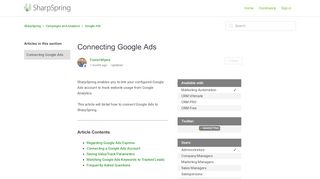 
                            12. Connecting Google AdWords – SharpSpring