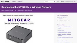 
                            4. Connecting the NTV200 to a Wireless Network | Answer | NETGEAR ...