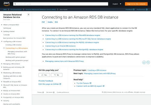 
                            1. Connecting to an Amazon RDS DB Instance - Amazon Relational ...