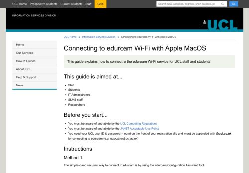 
                            12. Connecting to eduroam WiFi with Apple Mac OS X - Lion (10.7) - UCL
