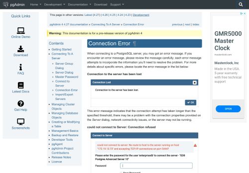 
                            2. Connection error — pgAdmin 4 4.2 documentation
