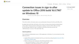 
                            6. Connection issues in sign-in after update to Office ... - Microsoft Support