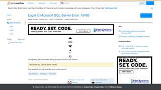 
                            4. connection - Login to Microsoft SQL Server Error: 18456 - Stack Overflow