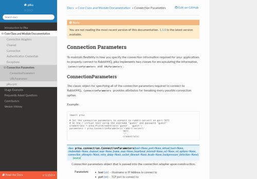 
                            12. Connection Parameters — pika 0.10.0 documentation - ...