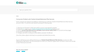 
                            12. Connection Problem with Charles Schwab Retirement Plan Services