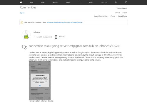 
                            6. connection to outgoing server smtp.gmail.… - Apple Community