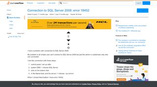 
                            2. Connection to SQL Server 2008: error 18452 - Stack Overflow