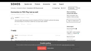 
                            8. Connection to TDC Play lost as well | Sonos Community