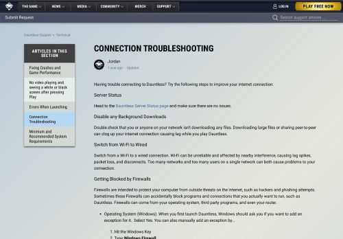 
                            2. Connection Troubleshooting – Dauntless Support