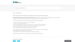 
                            12. Connectivity Issue with Toyota Financial Services and Lexus Financial ...