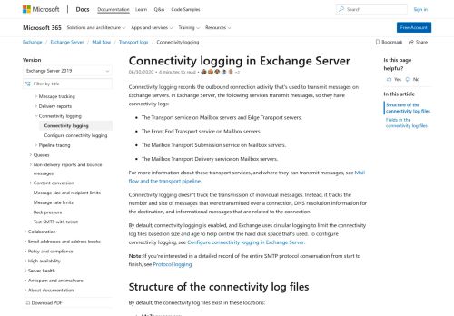 
                            3. Connectivity logging in Exchange Server | Microsoft Docs