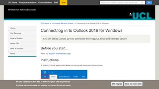 
                            9. Connect/log in to Outlook 2016 for Windows | Information Services - UCL