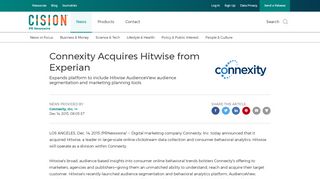 
                            12. Connexity Acquires Hitwise from Experian - PR Newswire