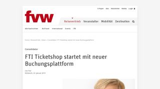 
                            13. Consolidator: FTI Ticketshop startet mit neuer Buchungsplattform - fvw