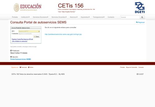
                            6. Consulta Portal de autoservicios SEMS - Cetis 156