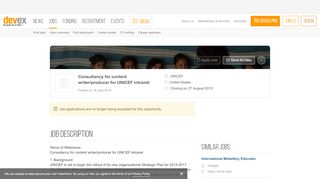 
                            11. Consultancy for content writer/producer for UNICEF intranet | Devex