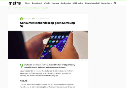 
                            10. Consumentenbond: koop geen Samsung S7 | Metronieuws.nl