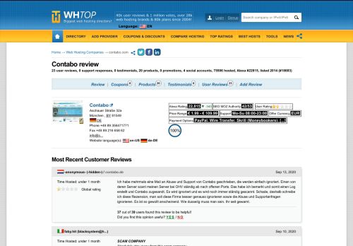 
                            11. Contabo Review 2019 - webhosting reviews by 10 users. Rank 3.7/10