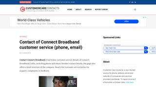 
                            10. Contact of Connect Broadband customer service (phone, email ...