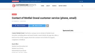 
                            12. Contact of Motilal Oswal customer service (phone, email) | Customer ...