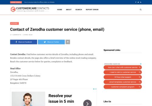 
                            10. Contact of Zerodha customer service (phone, email) | Customer Care ...