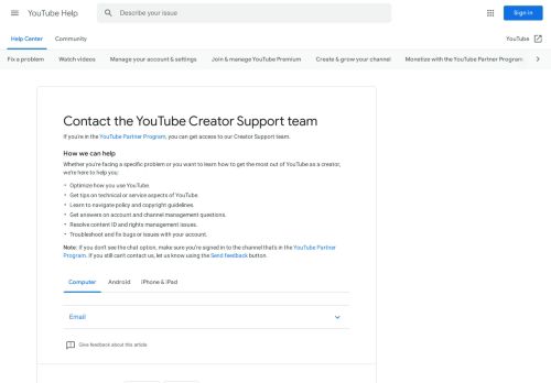 
                            3. Contact the YouTube Creator Support team - Computer - YouTube Help