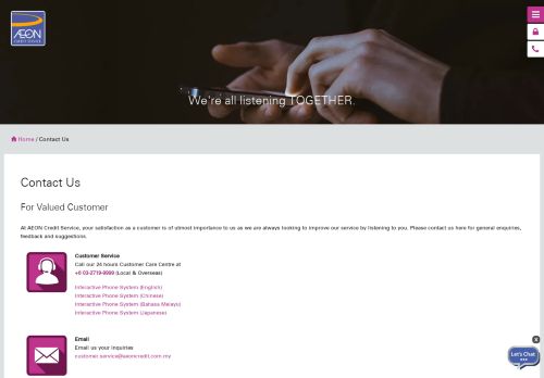 
                            8. Contact Us | AEON Credit Service Malaysia