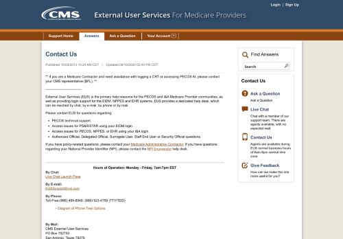 
                            7. Contact Us - External User Services (EUS)