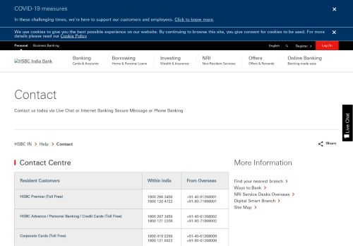 
                            7. Contact Us | Help and Support - HSBC IN - HSBC India