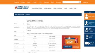 
                            8. Contact Us - Money2India - Call Us at - ICICI Bank