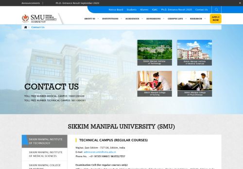 
                            10. Contact Us - Sikkim Manipal University (SMU)