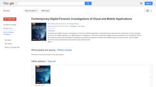 
                            9. Contemporary Digital Forensic Investigations of Cloud and Mobile ... - Google Books Result
