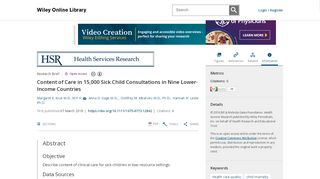 
                            13. Content of Care in 15,000 Sick Child Consultations in Nine Lower ...