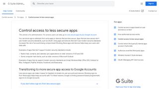
                            2. Control access to less secure apps - G Suite Admin ... - Google Support
